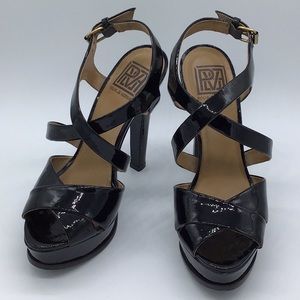 Black shiny 5.5 inches heels, 1” platform sandals